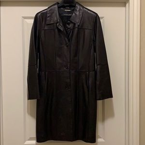 Andrew Marc black leather coat.